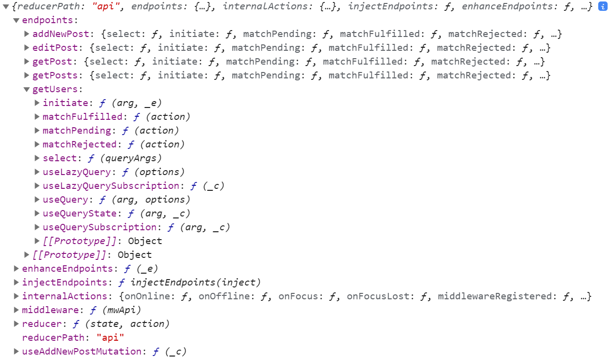 API slice endpoint contents